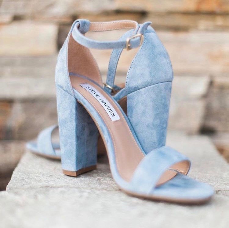 blue block heels wedding