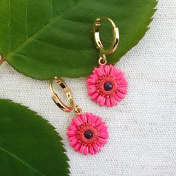 Drop Flower Earrings, Pink Gerber
