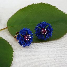 Large Flower Stud Earrings, Blue Cornflower