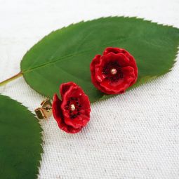 Large Flower Stud Earrings, Red Poppy