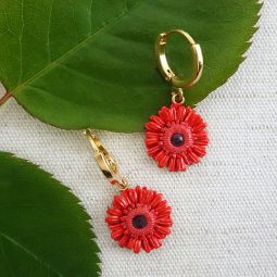 Drop Flower Earrings, Red Gerber
