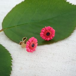 Small Flower Stud Earrings, Pink Gerber