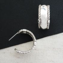 Silver Hoop Earrings, Braided Edge