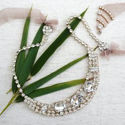 Crystal Bridal Necklace with Tulle Ties