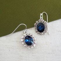 Simple Oval Drop Earrings, Blue Center Stone