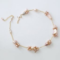 Blush Pink Pearl Cluster Necklace, Single Strand