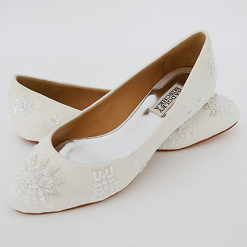 Sindee White Flats Fabulous lace and beaded bridal shoe in an off white 