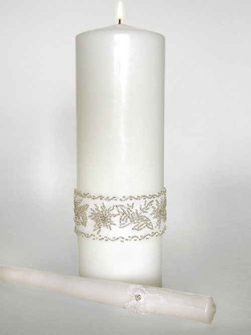 Crystal Flowers Unity Candle Set Platinum beads create a light and airy 