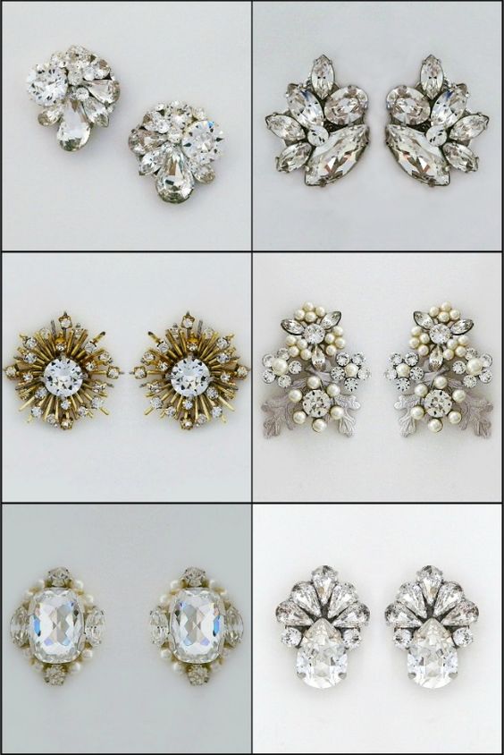 Fancy stud earrings in vintage, glam or "Old Hollywood" styles. Perfect ear candy for brides and formal affairs.