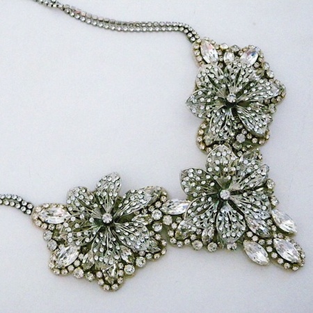 Triple Flower Crystal Statement Necklace