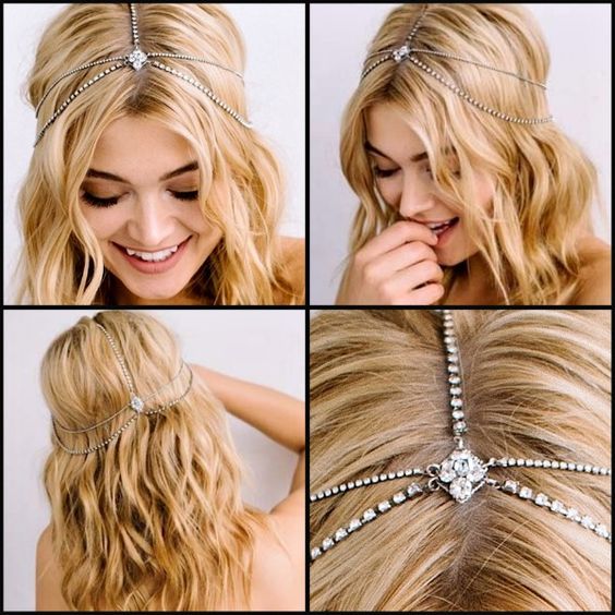 Modern Deco or Bohemian Glam, the Lindsay Bridal Hair Chain designed by Sara Gabriel was saved to many wedding idea boards.