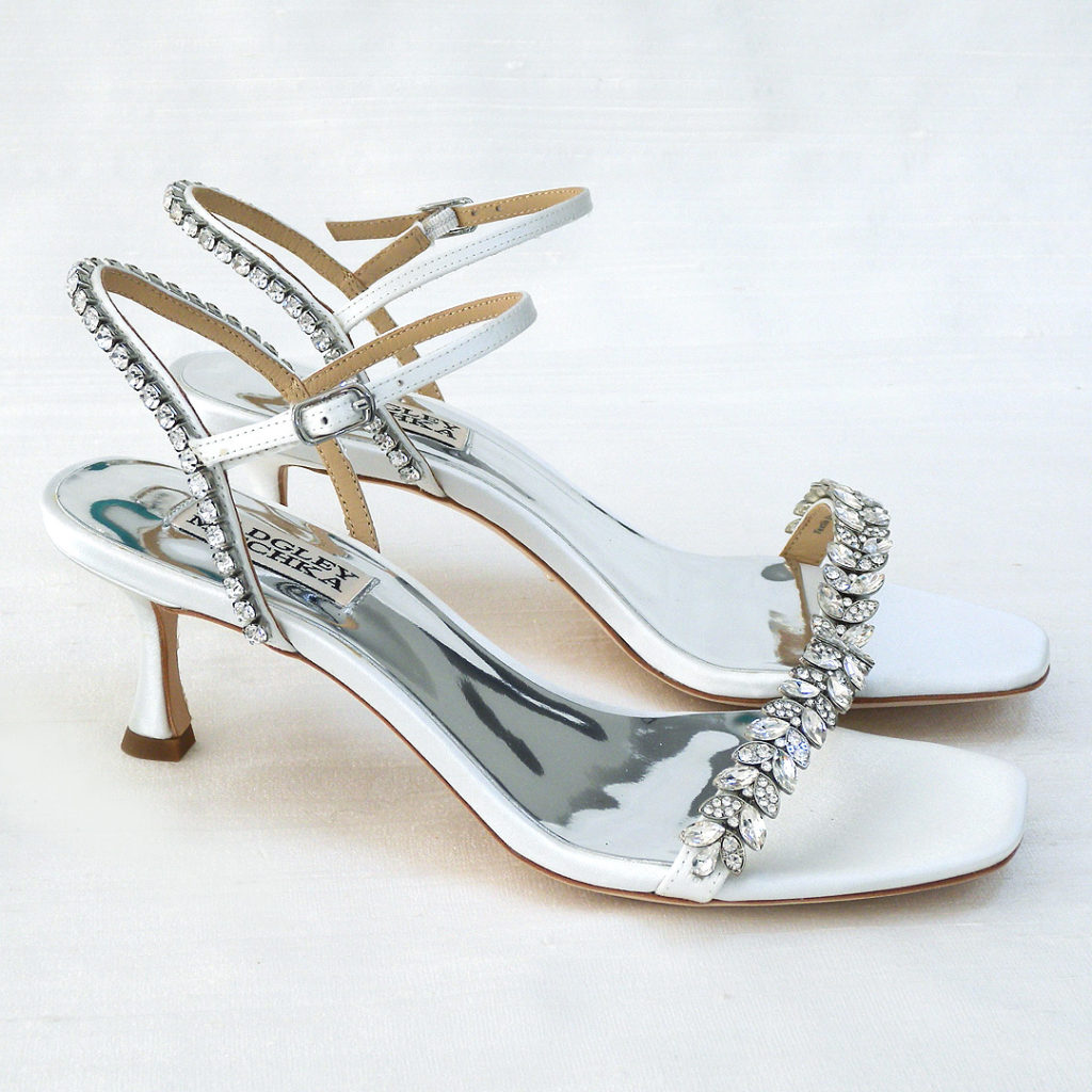 badgley mischka low heel white wedding sandals