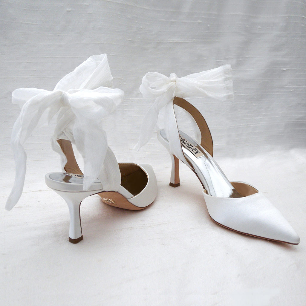 Badgley Mischka blaze ribbon ankle wrap bridal shoe trends