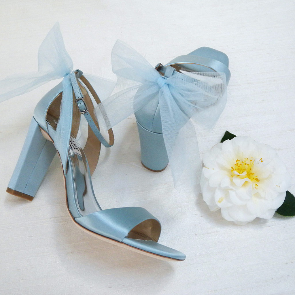 bridal shoe trends, block heels, overside bows
