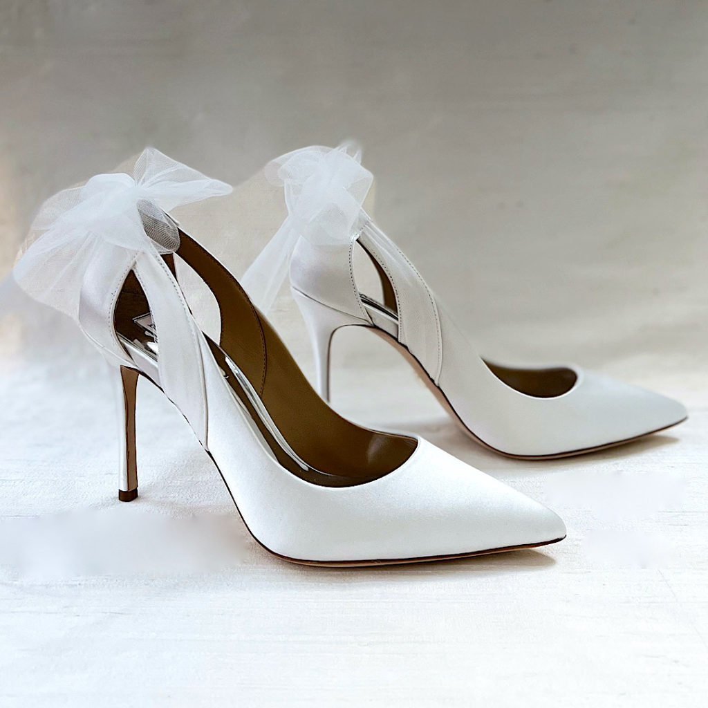 Badgley Mischka Kinsely, bridal shoe trends, tulle bow