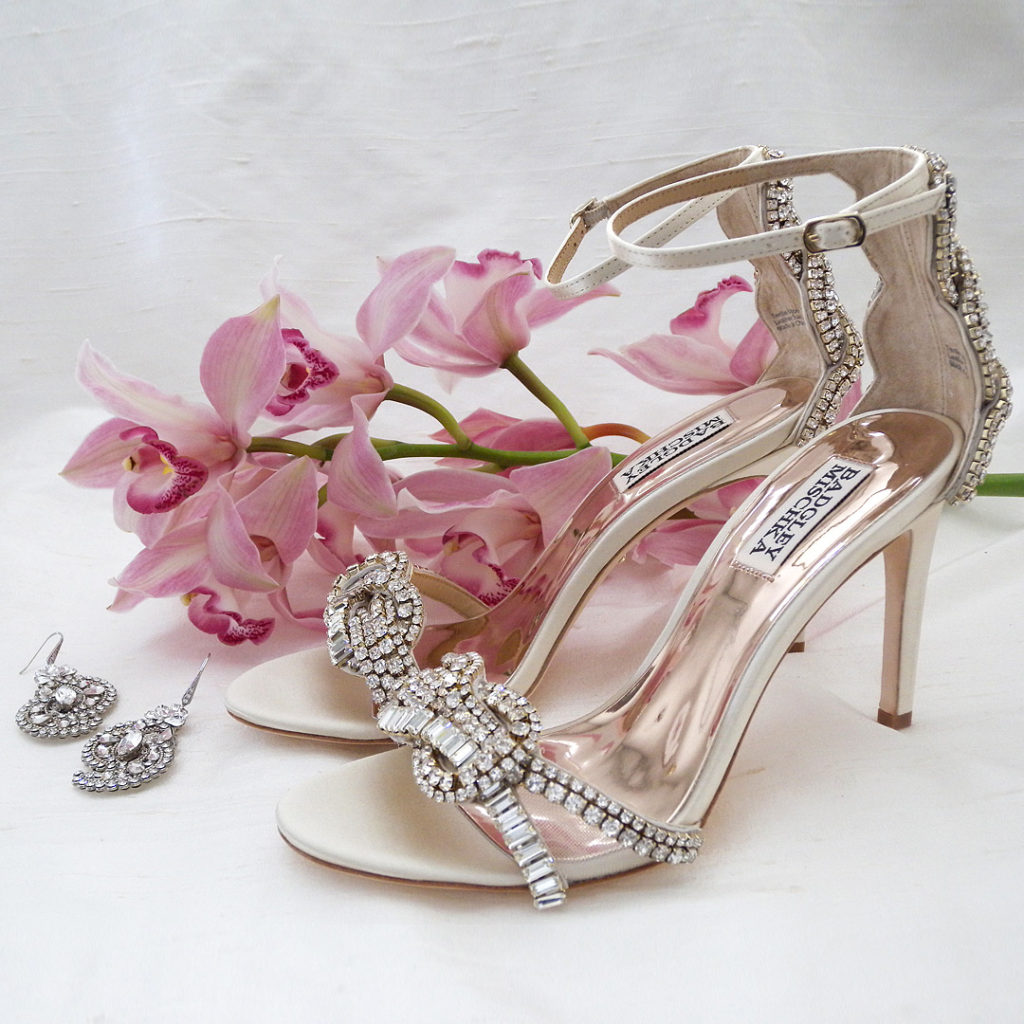 badgley mischka wedding shoes, bridal chandelier earrings