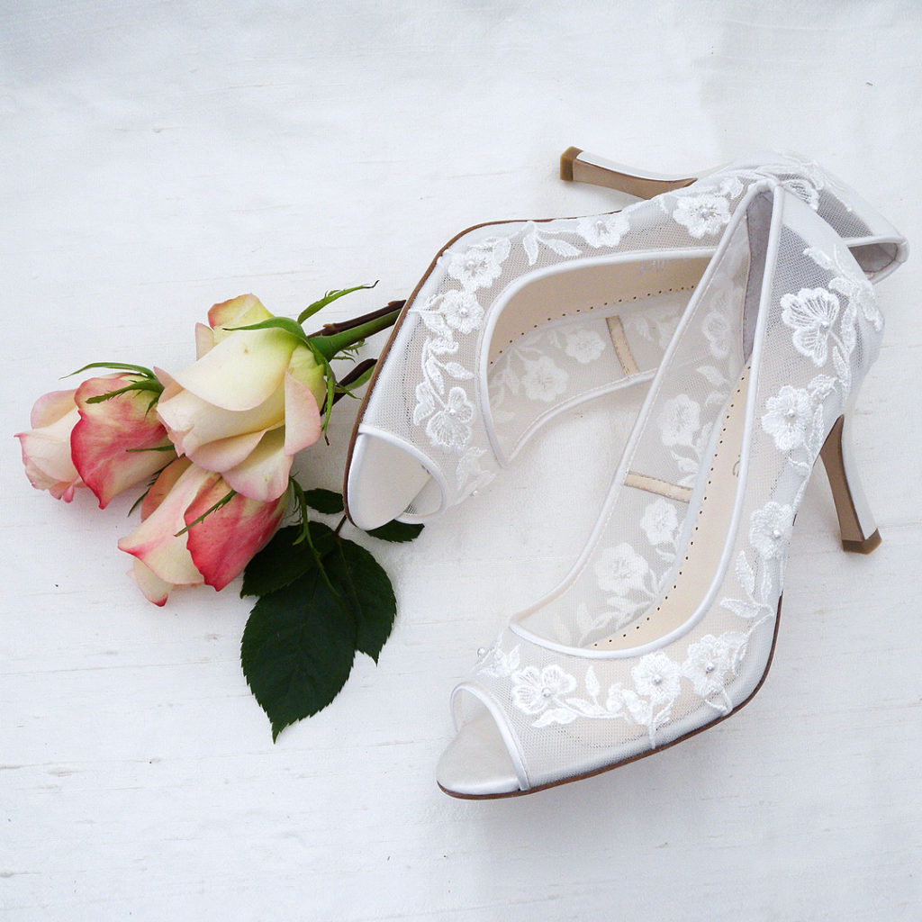 Emily lace bridal shoes, peep toe