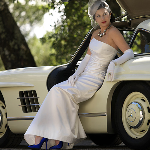Our Perfect Details ad in Martha Stewart Weddings Magazine Winter 2010.  Featuring the Mercedes Benz driven by Sophia Loren and the blue Zenith Shoes.