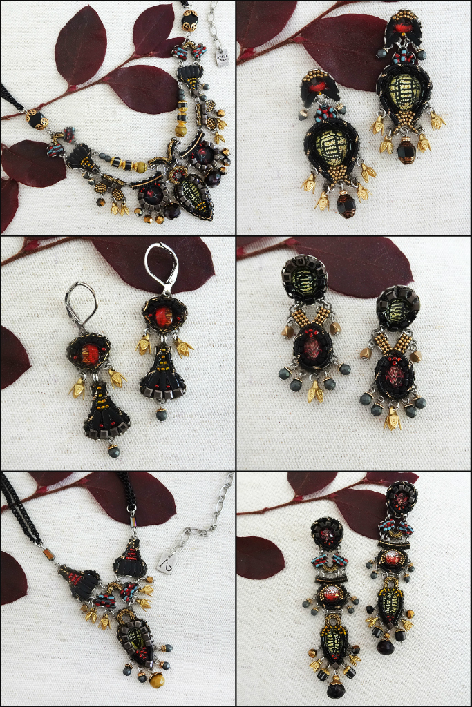 Ayala Bar Tiger Eye Collection. Earrings & necklaces with dangling gold bees.