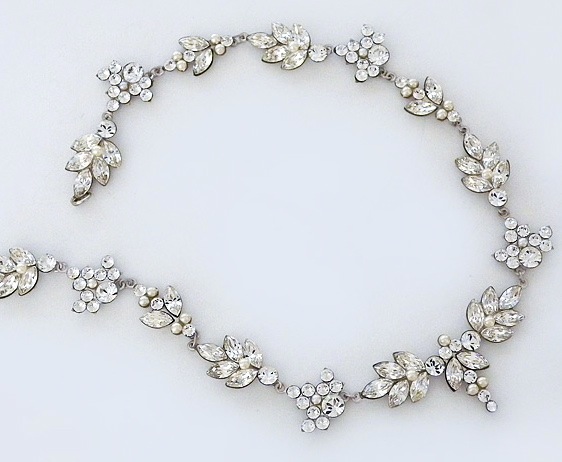 Algiers Delicate Crystal & Pearl Bridal Necklace