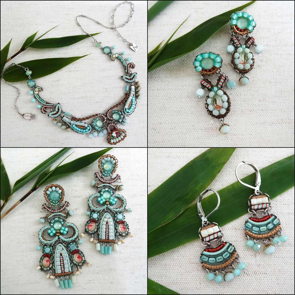 Ayala Bar Mint Flavor Collection. Pale blue, mint earrings, chandelier earrings, necklace