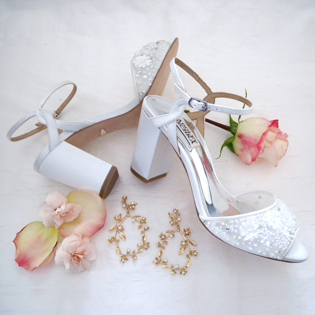Badgley Mischka Carlie, White Wedding Shoes, block heel