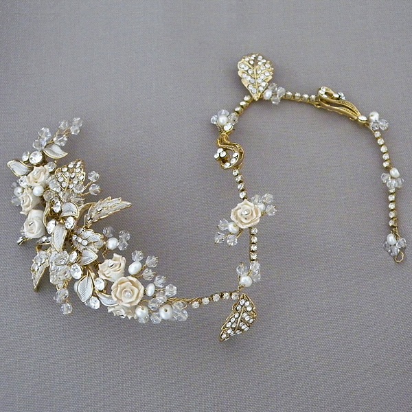 Champagne Vine bridal headpiece.  Available in gold (shown) as well as silver.