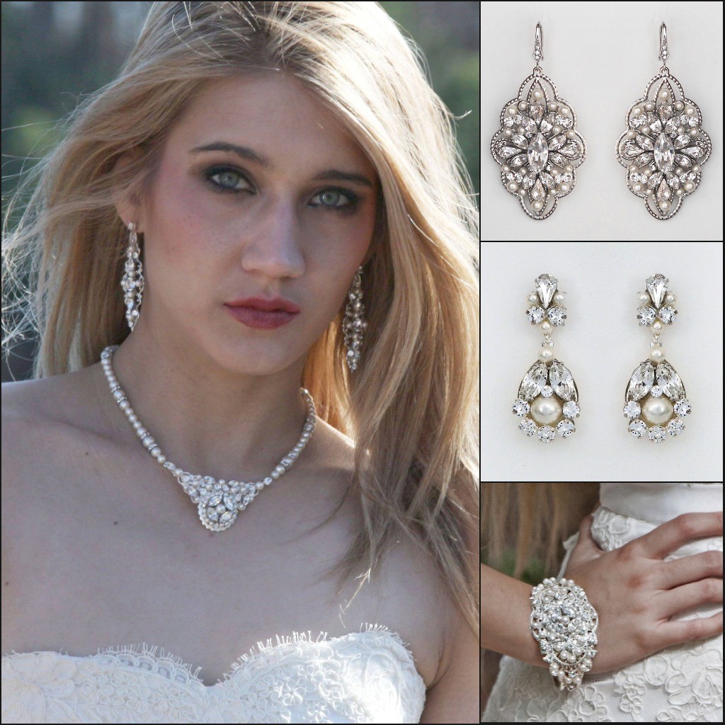 The modern bride.  Statement pearl jewelry with a vintage appeal and loads of sparkle designed by Cheryl King Couture.