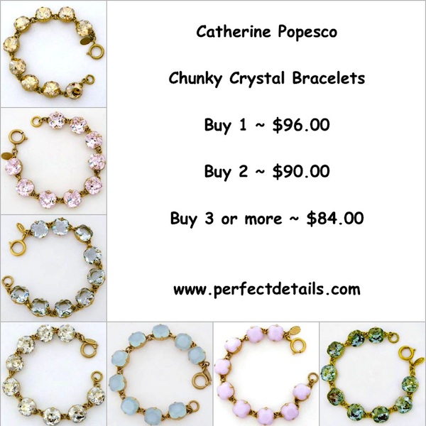 Catherine Popesco chunky crystal bracelets in neutrals & pastels. Fabulous wrist candy!