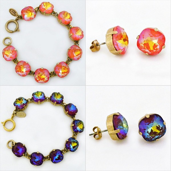 Crystal Studs to wear solo or pair with a chunky crystal bracelet or two.  Shown Tangerine and Blue Ruby.  