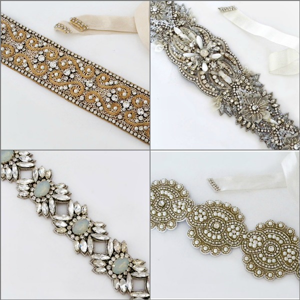 Fabulous beaded bridal sashes that can be worn again for unique style.  Favorite alert:  bottom let opal crystal belt.