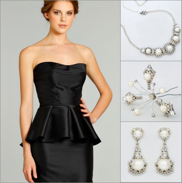 Erin Cole holiday pearl jewelry.  Statement pearl necklace, earrings and hairpin.  Exactly what this black evening dress needs.