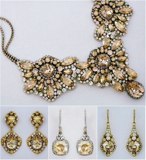Haute Bride Golden Shadow Statement Necklace and Earrings