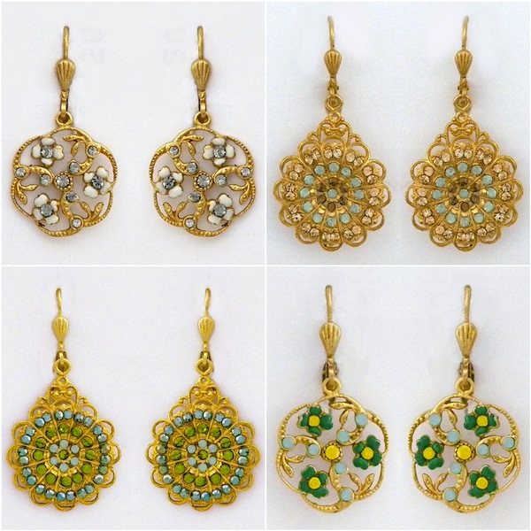 Small vintage filigree earrings with crystals by Catherine Popesco.