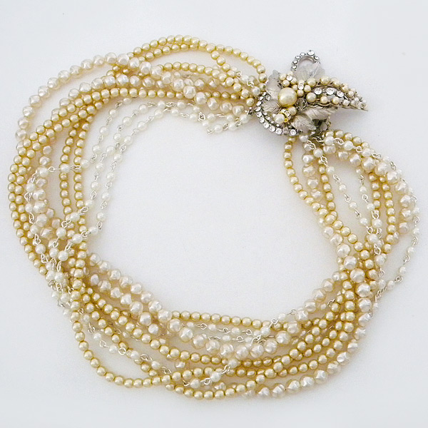 Lucky to be a Lady Multi-Strand Pearl Necklace with Brooch