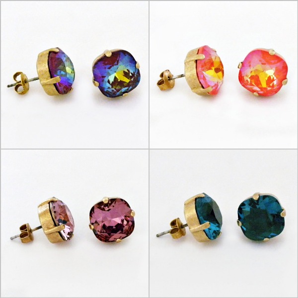 New Colors!  Catherine Popesco Crystal Stud Earrings.  Blue Ruby, Tangerine, Vintage Pink and Teal
