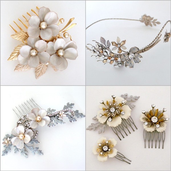 Several of our many Bohemian Chic bridal hair combs & adornments created by Debra Moreland for Paris.