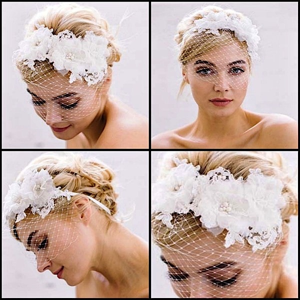Sweet, feminine, romantic. Cara is a unique bridal headpiece combining a blusher, hair flowers and hair ribbon into one lovely headpiece.