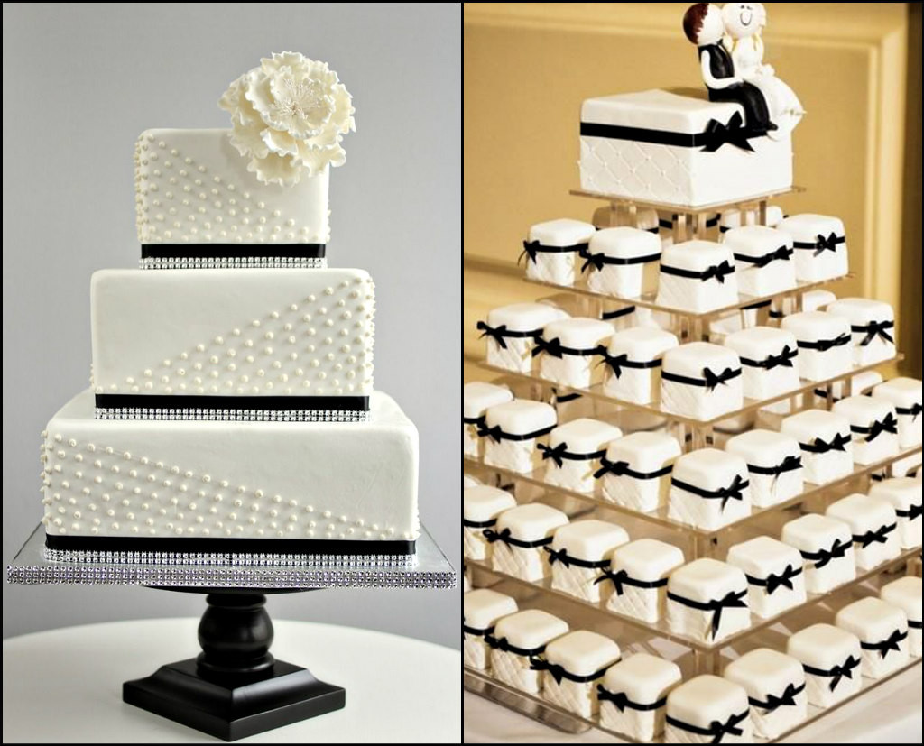 Clean, classic tailored.  Can't resist the adorable display of mini-cakes.