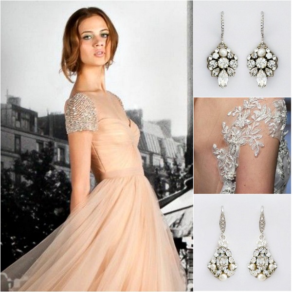 Flowing feminine gowns with beaded sleeves require just a little sparkling ear candy.