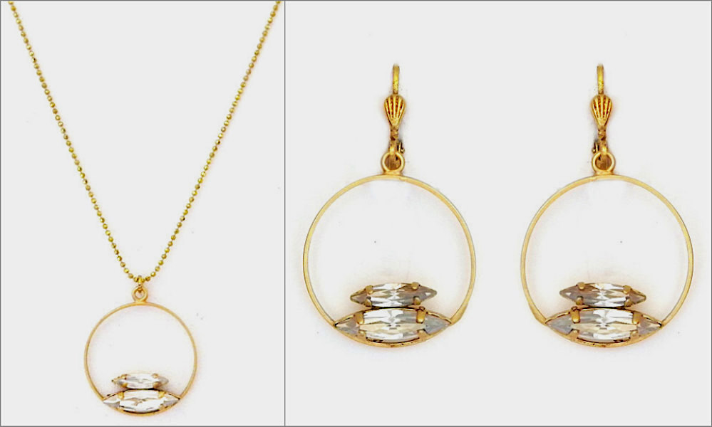 For those who like to pair things up, there is the perfect simple pendant that can be worn solo or paired with any of the new modern hoop earrings or with the new marquis crystal drop earrings.