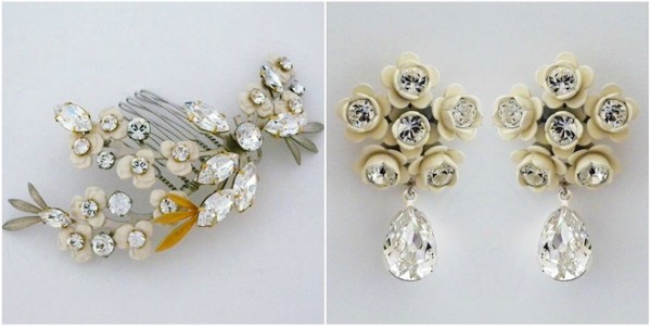Paris by Debra Moreland, bridal hair comb, bridal earrings