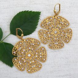 Large Gold Filigree Flower Earrings