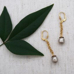 Grey Pearl Drop Earrings on Chain