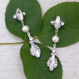 Slender Crystal Drop Earrings with Pearl SALE!!  55% OFF!!