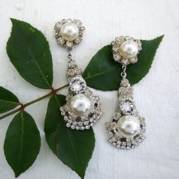 Ornate Crystal & Pearl Drop Earrings SALE