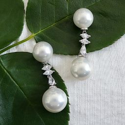 Pearl & CZ Drop Earrings