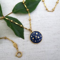 Celestial Pendant, Dark Navy, Gold Stars