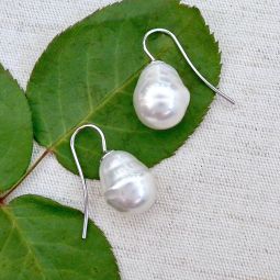 Baroque White Pearl Earrings Silver