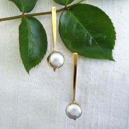 Modern Gold Drop Pearl Earrings
